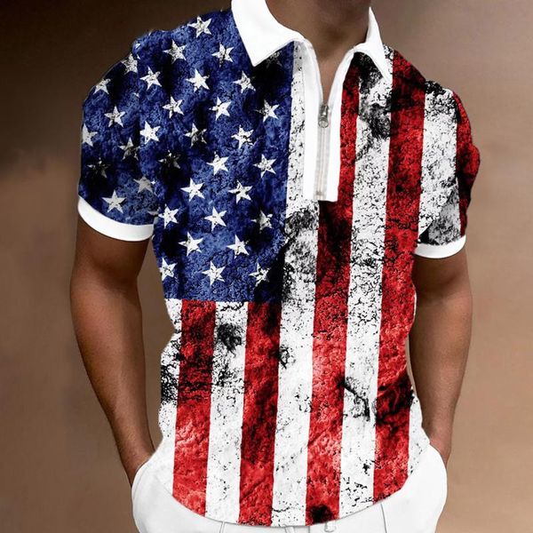 

men's polos male summer american flag printed t shirt turn down collar short sleeve casual tees menmen's, White;black