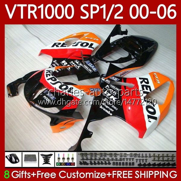 Kit de corpo para Honda VTR1000 RTV1000 RC51 00 01 02 03 04 05 06 Bodywork 123No.55 VTR 1000 SP1 Orange Black Sp2 2000 2001 2006 2006 2000 2000-2006