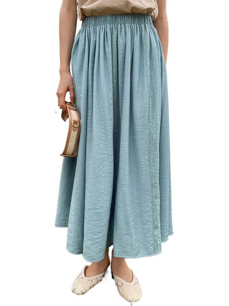 

dazy contrast lace elastic waist skirt q3lm#, Black