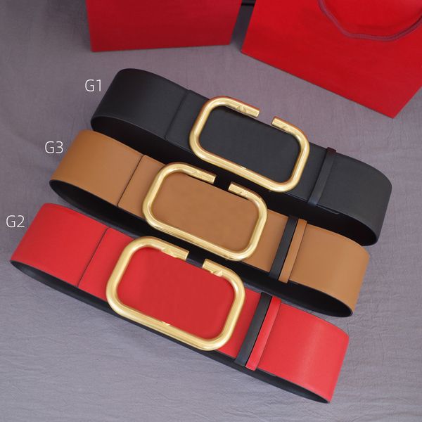 

classic 7cm width leather belt men women decoration girdle waistband big metal letter buckle ceinture belts, Black;brown
