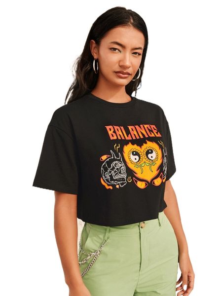 

x gppdsgn drop shoulder letter & cartoon graphic tee n3mt#, White