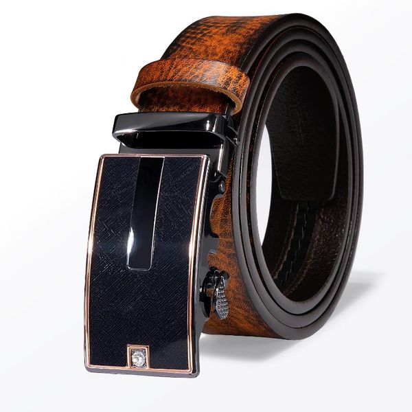 Belts Hi-Tie Luxury Men's Wedding Party Genuine Leather Automatic Fift For Men Gift Orange Marrom Cowboy Menbelts
