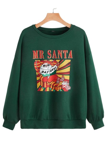 

christmas letter graphic drop shoulder sweatshirt j9km#, Black