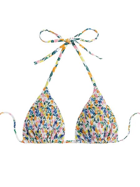 

random fruit print smocked halter triangle bikini k4ov#, White;black