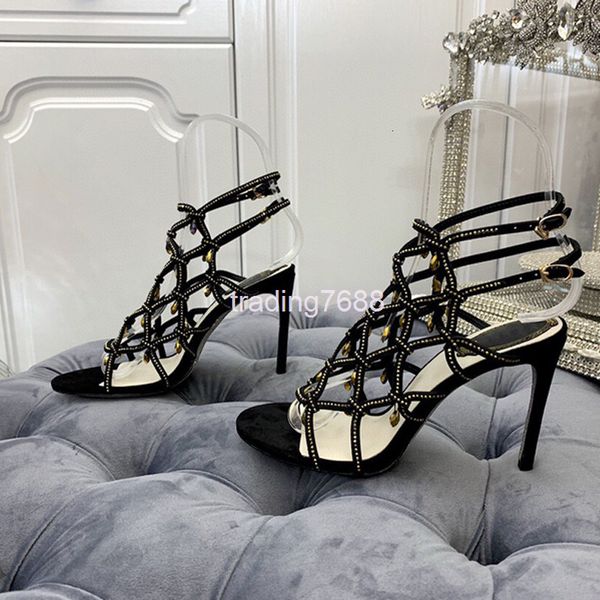 

sandals summer women's shoes style diamond bead inlaid hollow high heel open toe sandals, Black