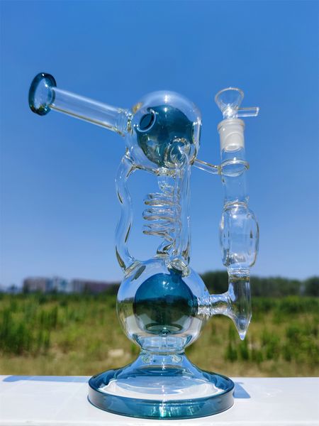 12 polegadas verdes pesados ​​espessos de cor misto de cor de vidro de vidro de vidro Dabber Pipes Recycler Recycler Bongos de fumaça de fumaça com junta feminina de 14 mm