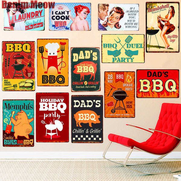 

dad's bbq meat retro plaque wall decor for pub kitchen home grill menu vintage metal signs grill time poster plaque n075