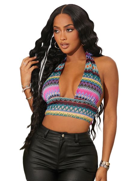 

sxy embroidery geo pattern open back crop halter 71ps#, White