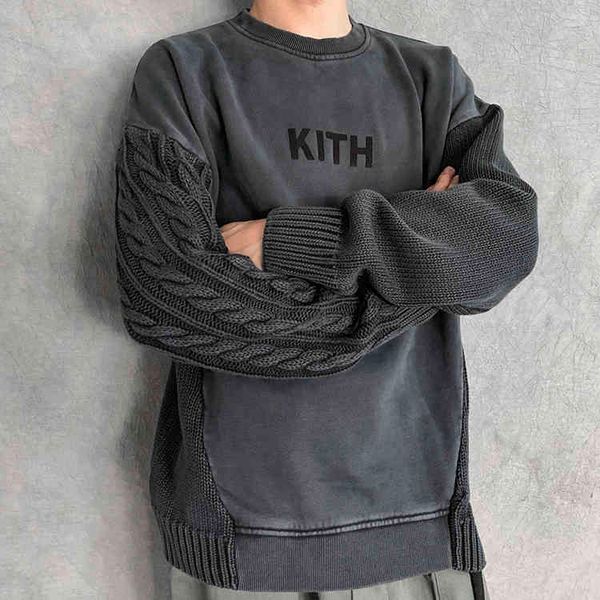 

defans21 autumn and winter kith batik washed sweater round neck pullover men's hoodies thickened warm, Black