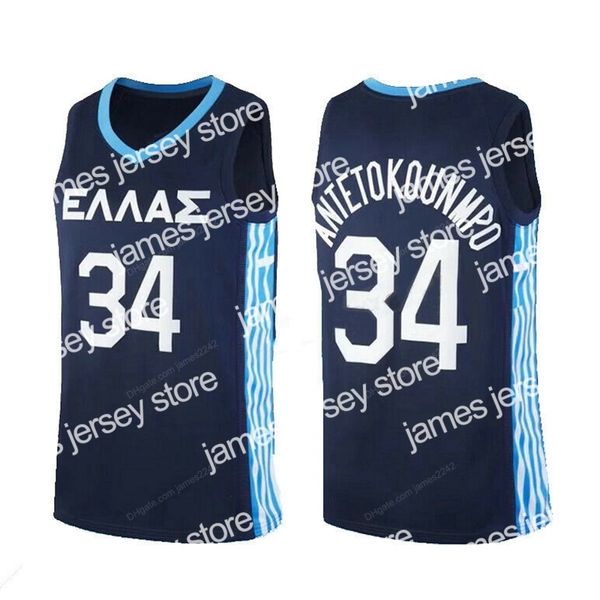 Nova Custom Tokyo Giannis Antetokounmpo #34 Team Greece Basketball Jersey Masculina Costurada Tamanho S-4XL Qualquer Nome e Número Qualidade Superior