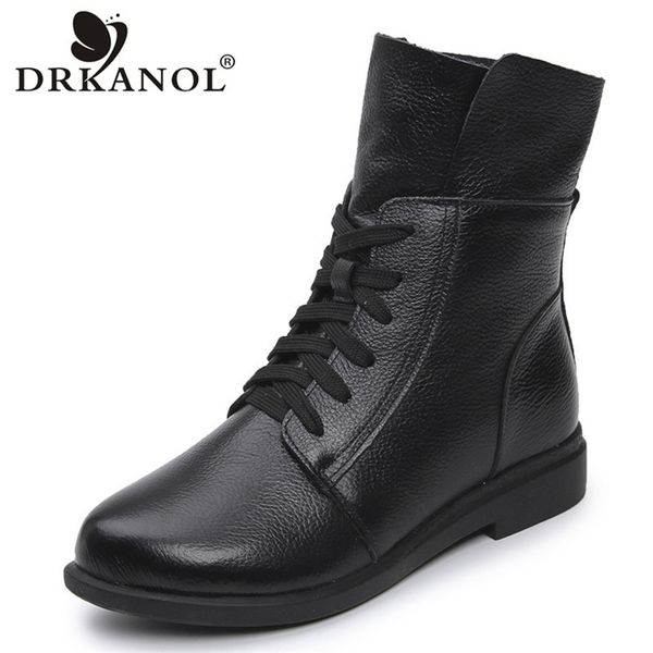 

drkanol fashion cow genuine leather women ankle boots square heel short boots ladies lace up motorcycle boots black red booties 201105