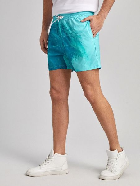 

men wave print drawstring shorts 58vj#, White;black