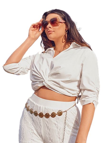 

plus ruched sleeve twist front n3de#, Black