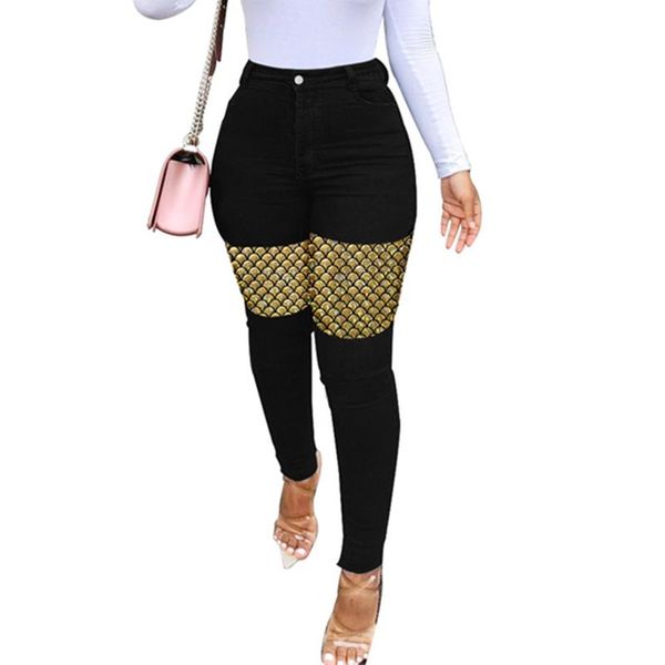 

women's jeans fashion cool womens high waist skinny ladies panelled denim pants girls streetwear stitching narrow leg trousers, Blue