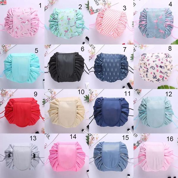 

vely lazy cosmetic handbags flamingo print drawstring bag makeup big girls handbag travel portable pouch styles, Black