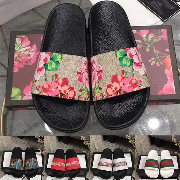 

2022 designer slides shoes men women slippers leather rubber flats snake print sandals fashion luxury brand summer beach slide291w, Black