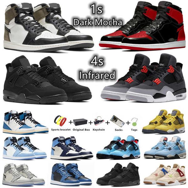 

jumpman 4 1 men women basketball shoes 4s infrared red thunder lightning sail 1s bred patent dark mocha marina unc blue bubble gum mens, Black