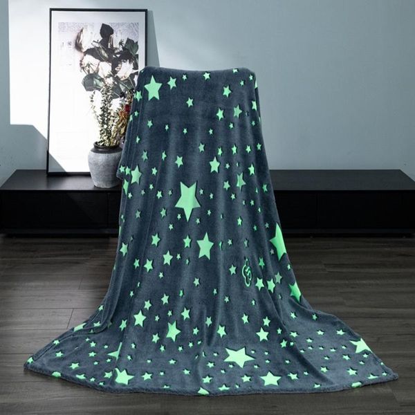 Coperte Coperta che si illumina al buio, morbida peluche, coperta in pile di flanella a doppia faccia Sherpa, regalo divertente per i bambini