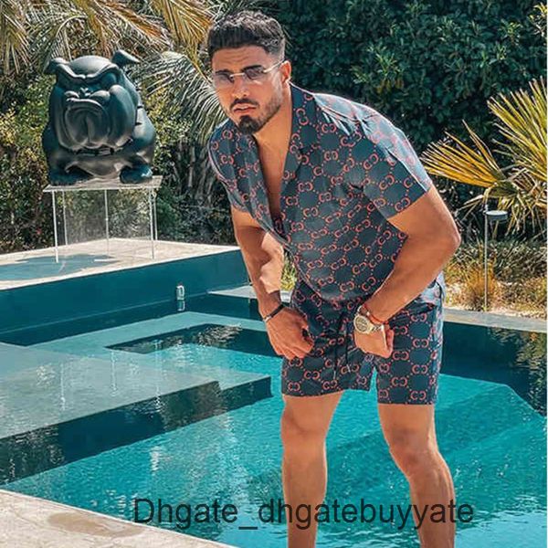 

mens luxury tracksuit hawaiian sets t-shirts printing men summer swim short sleeve button shirts fashion beach shorts streetwear casual shir, Gray