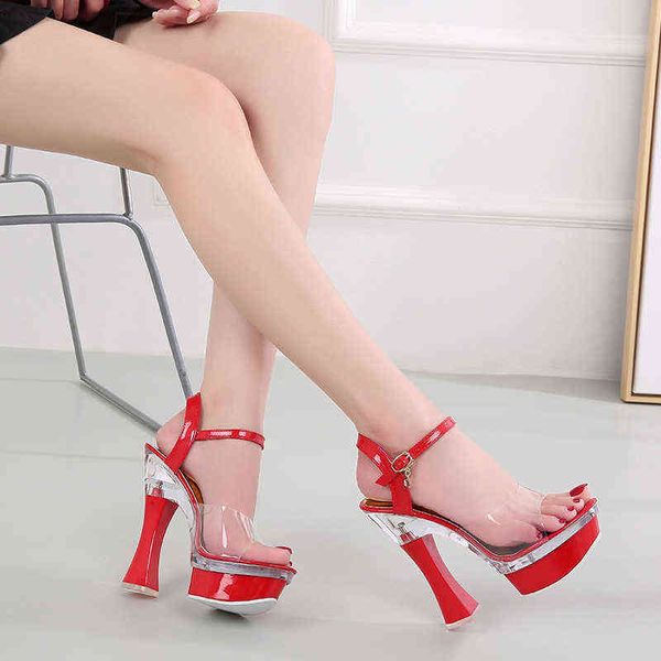 Sandalen Weibliche Schuhe Frauen Plattform Sexy High Heels 14cm Offene Zehe Damen Transparente Modell Catwalk Pumps 220317