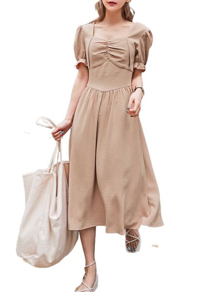 

dazy ruched sweetheart neck puff sleeve dress l4bk#, Black;gray