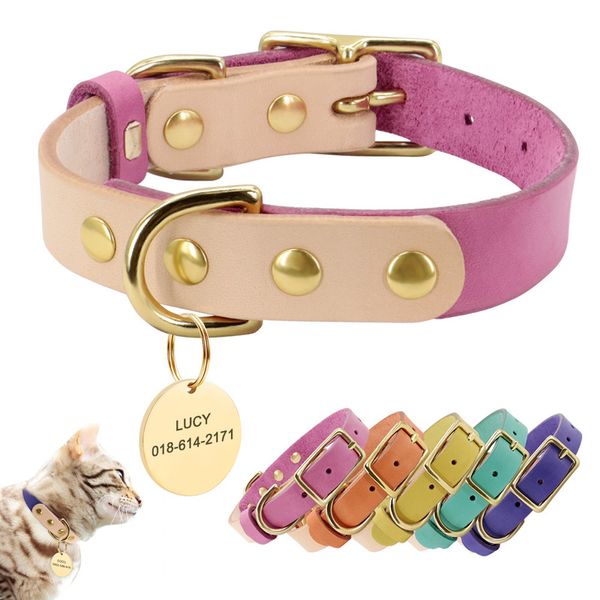 Benutzerdefinierte Hund Katze Halsband personalisierte Leder Haustier gravierte Namen ID-Tags für kleine mittlere S Chihuahua Yorkshire Y200917