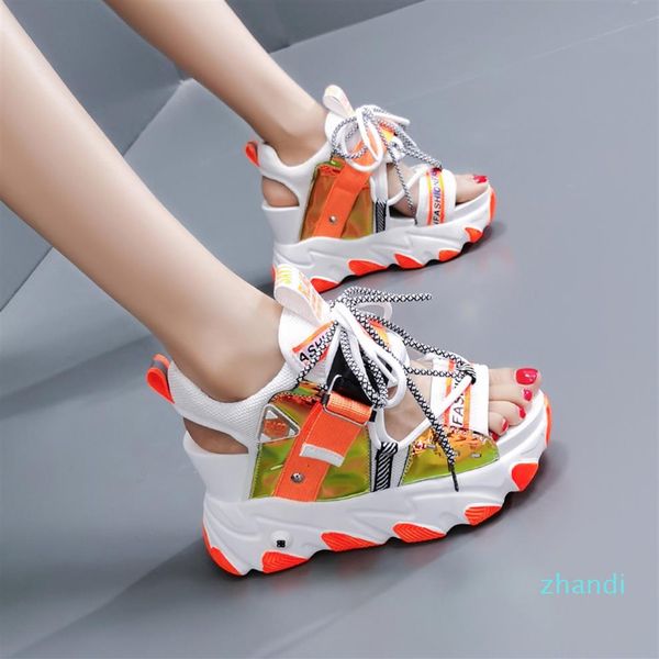 

2020 summer chunky sandals women 9cm wedge high heels shoes female buckle platform leather casual summer slippers woman sandal244d, Black