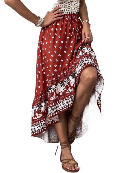 

f.loral print r.uffle h.igh l.ow hem s.kirt s1if#, Black