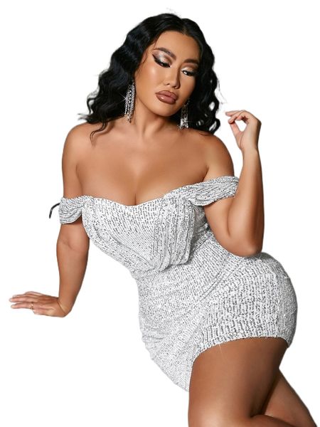 

glamaker off shoulder sequin bodycon dress s8gh#, Black;gray