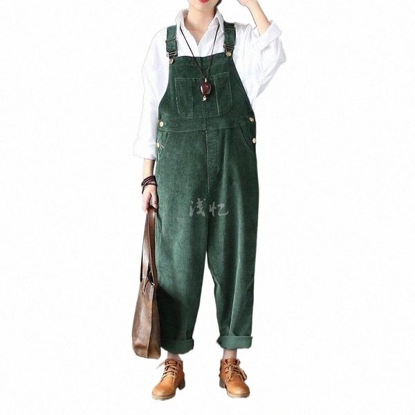 

women's jumpsuits & rompers wholesale- 2021 arrival women corduroy overalls boy friends fit woman jumpsuit loose full length pants femm, Black;white