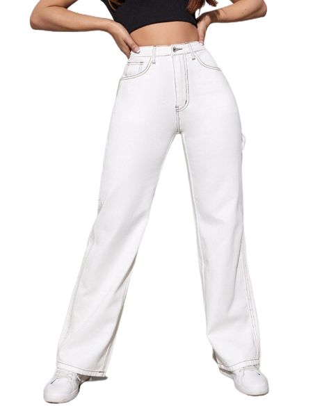

contrast stitch boyfriend jeans s2x2#, Blue