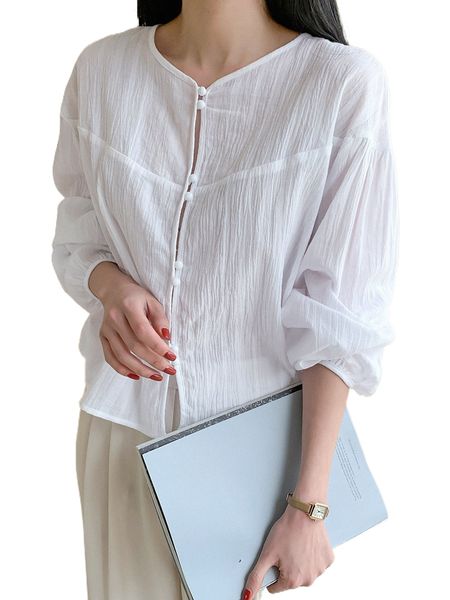

dazy lantern sleeve solid blouse s8gh#, White