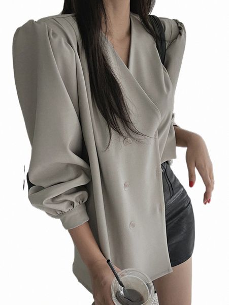 

dazy fold pleated double button front blouse l5n8#, White