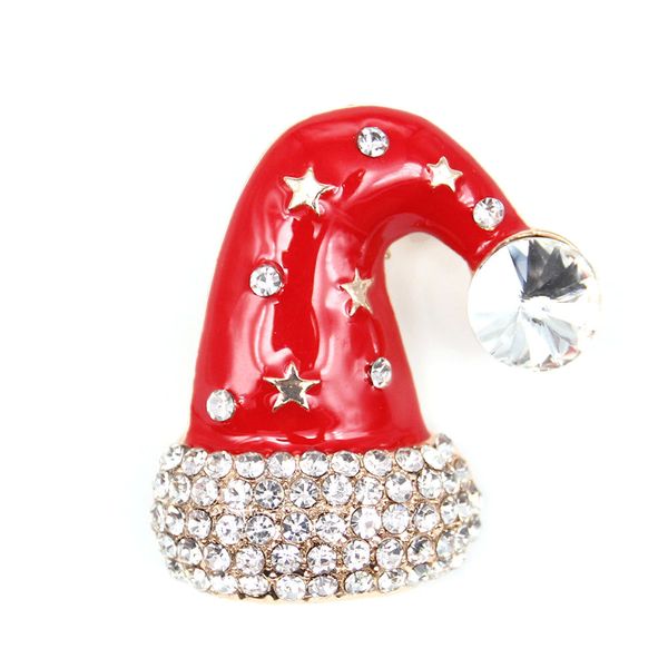 30 ПК/Лот пользовательские броши модная эмаль Red Rhinesone Рождественская шляпа для рождественских подарков/украшения