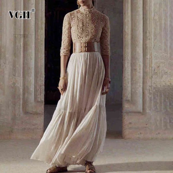 

elegant patchwork dress for women stand collar half sleeve high waist sashes slim vintage midi dresses female summer fashion 210507, Black;gray