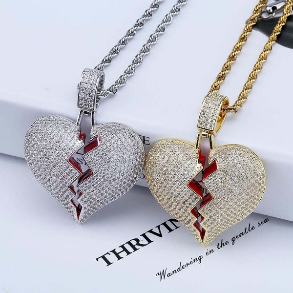 

new design luxury pendant nrcklace broken heart charm zircon crown pendant necklace handsome punk hip-hop style choker chain jewelry, Silver