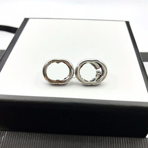 

s925 vintage classic charm stud for women hollow letter black silver earring solid color punk earrings2689, Golden;silver