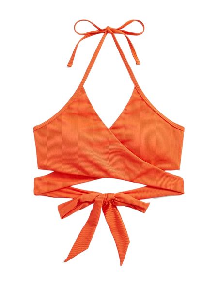 

rib-knit wrap cross tie back halter bikini e56g#, White;black