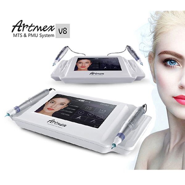 Artmex v8 tatuaggio trucco permanente penna microneedle macchina sopracciglio make uplip sistema rotante mts pmu forte motore pistola touch screen kit digitale cura della pelle derma timbro