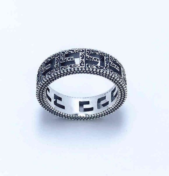 

2022 factory wholesale new wide square pattern sterling silver ring hip hop punk couple ring f2qx
