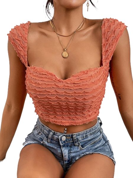 

sweetheart neck lettuce trim crop tee z1gk#, White