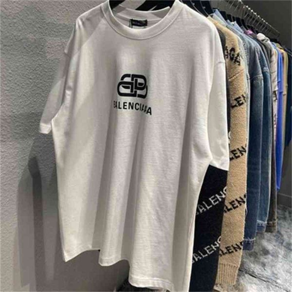 

jlxb 2021 spring and summer new haze blue letter lock loose short sleeve t-shirt men's and women's same os shoulder loose version, White