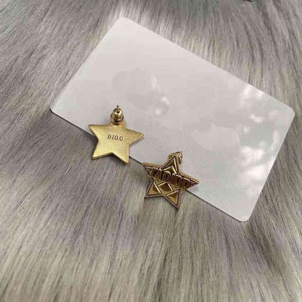 

fine jewellery ornament charm earring five pointed star stud brass earrings female 925 silver needle, Golden
