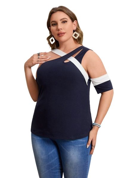

plus colorblock asymmetrical neck c10l#, Black