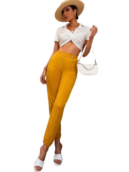 

solid tapered pants w7t6#, Black;white