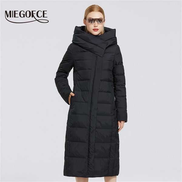 

miegofce women's new winter cotton coat slant placket fashion women jacket long warm parka windproof jacket woman parkas 201019, Black