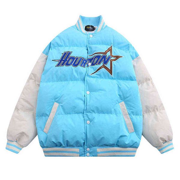 Men Hip Hop Hip Geralize Bomber Bomber Jackets Coats Streetwear Letter Borderyer Pão de beisebol Down Jacket Cotton Harajuku Outwear T220802