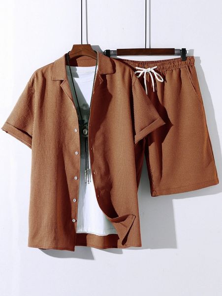 

men striped shirt & drawstring waist shorts without tee z9a6#, Gray