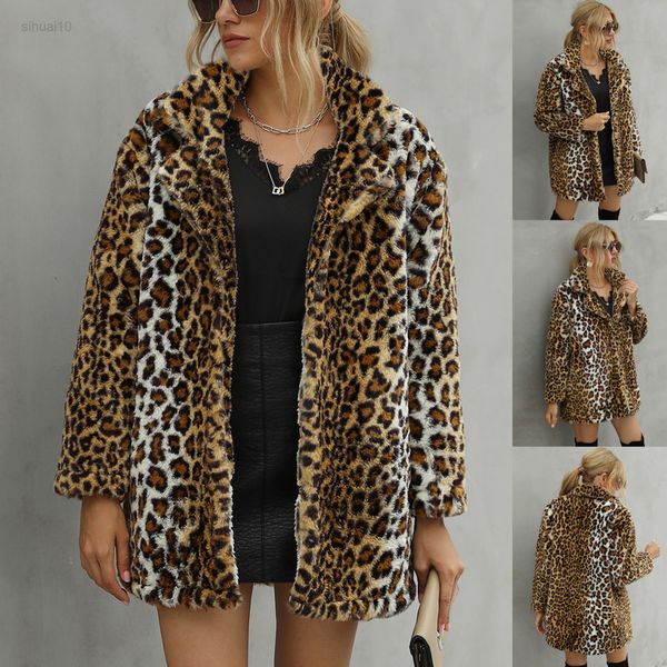 

new women leopard print jacket fuzzy open front winter vest jacket artificial fur-grass warm winter outfit jackets abrigo mujer l220725, White