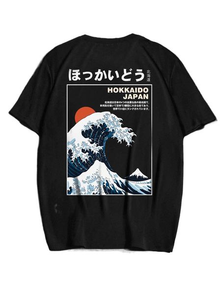 

extended sizes men wave & slogan graphic tee q5ip#, White;black